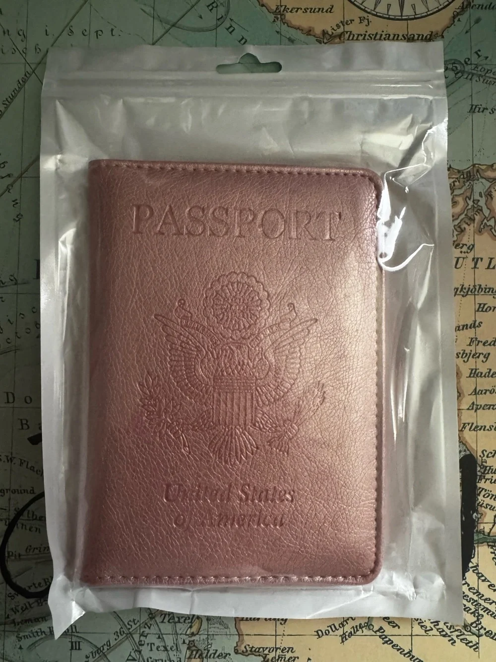 Faux Leather Passport Holder - Rose Gold